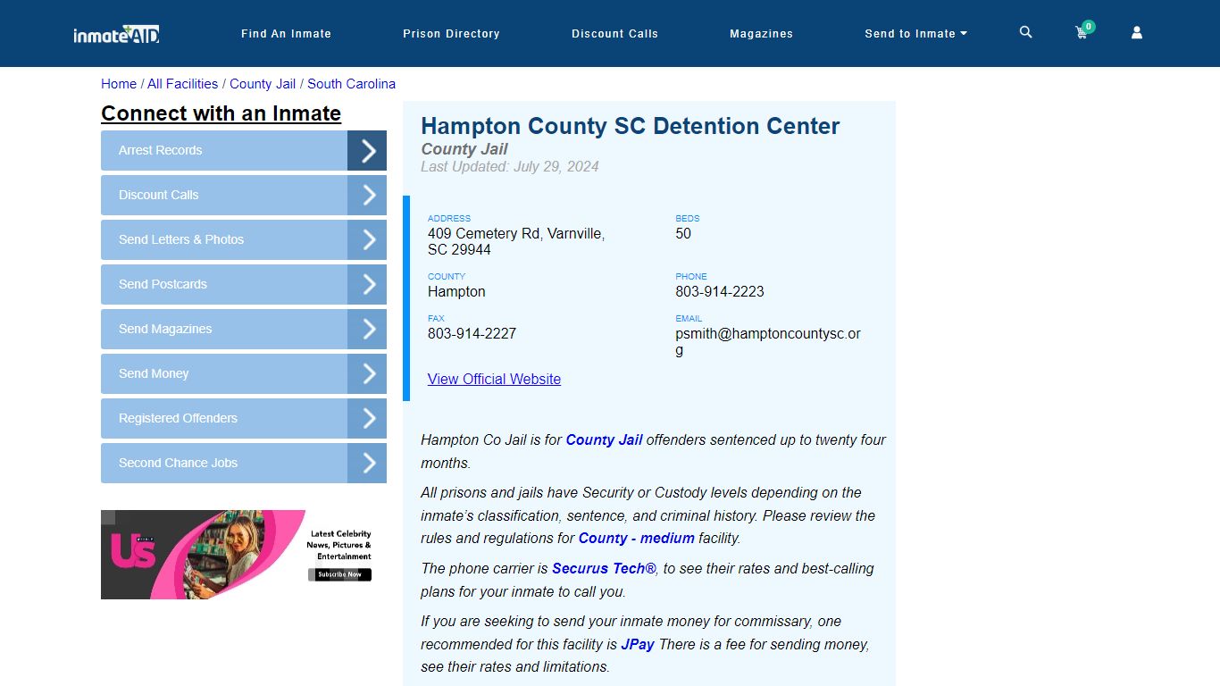 Hampton County SC Detention Center - Inmate Locator