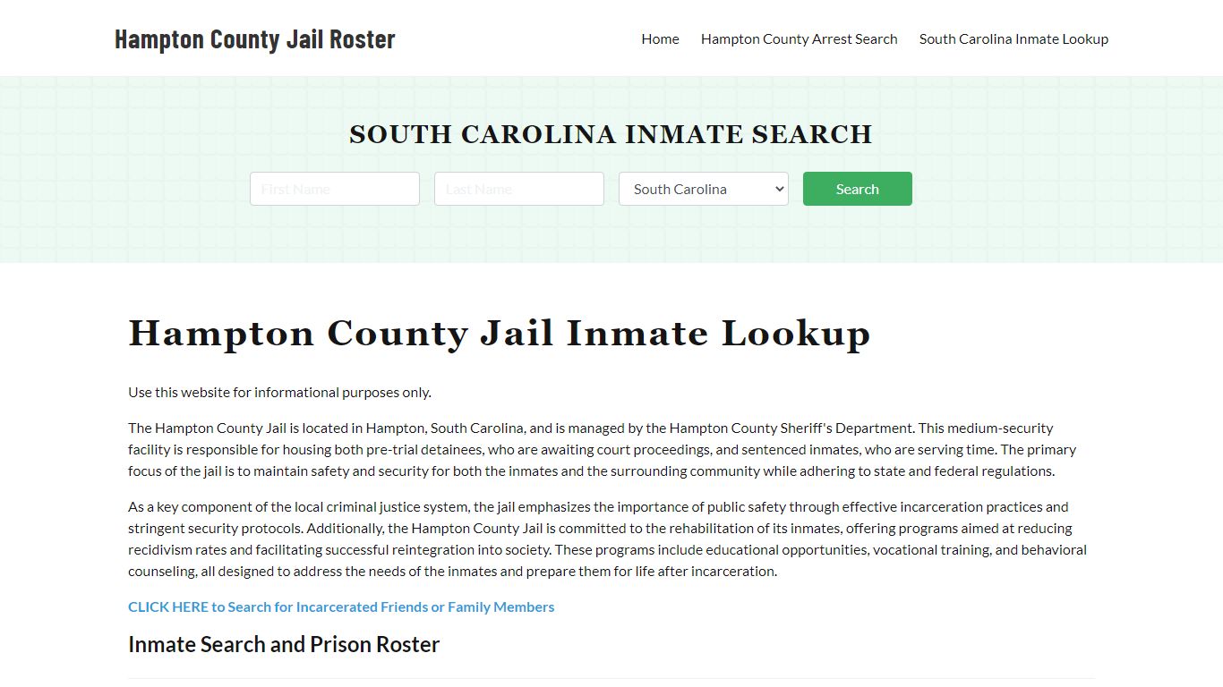 Hampton County Jail Roster Lookup, SC, Inmate Search